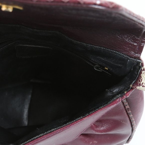 VINTAGE PANTERA PLUM WINE LEATHER AND GENUINE SNAKESKIN CABOCHON CROSSBODY - Picture 6 of 7
